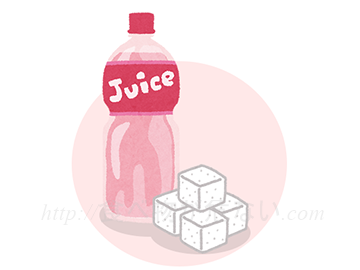 ジュースに含まれる砂糖の量は、角砂糖20個
